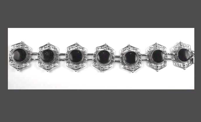 Vintage Mexico Onyx & Sterling Bracelet Full