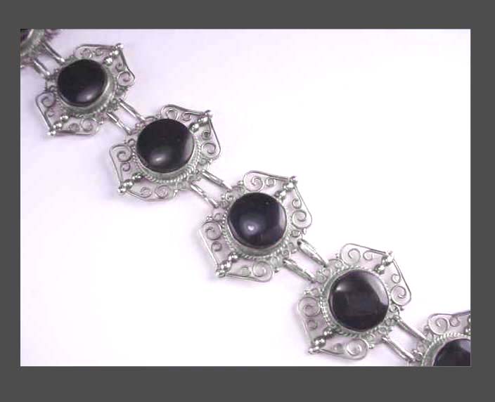 Vintage Mexico Onyx & Sterling Bracelet Front