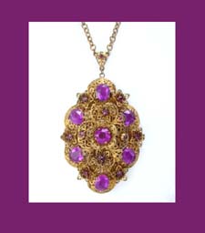 Large Royal Purple Rhinestone Filigree Necklace