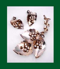Sterling Vermeil Castlecliff Leaf Style Pin & Earrings