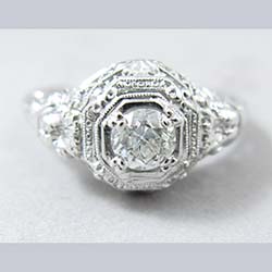 Incredible 18k White Gold Filigree Diamond Ring Front