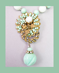 Miriam Haskell Pastel Green Bead and Filigree Necklace Close