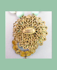 Miriam Haskell Pastel Green Bead and Filigree Necklace Signature
