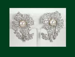 Jomaz Rhinestone and Glass Pearl Flower Earrings Front