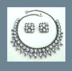 Kramer Light Blue Givre Rhinestone Necklace and Earrings Front