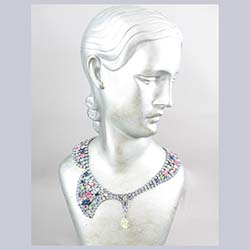 Incredible Asymetrical Pastel Rhinestone Necklace Worn Front