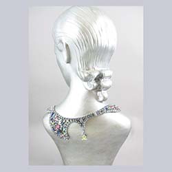 Incredible Asymetrical Pastel Rhinestone Necklace Worn Back