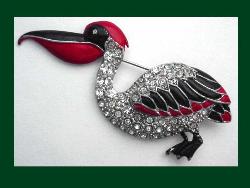 Vintage Enamel & Rhinestone Pelican Pin ($125) :  animal vintage vintage jewelry jewelry