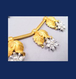 Pennino Golden Leaf Rhinestone Necklace and Bracelet Close