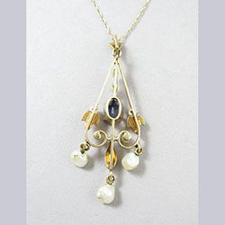 Lovely 14k Gold Sapphire and Pearl Lavaliere Back