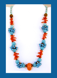 Glass Turquoise and Coral Beaded Necklace
