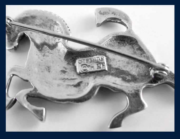Sterling Silver Figural Horse Pin Signature