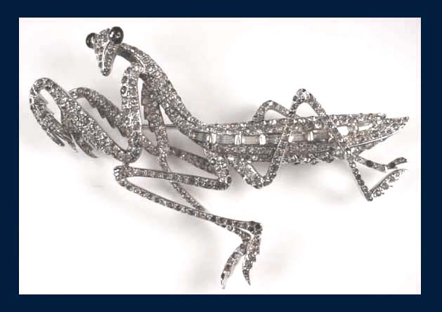 Boucher Pav&eacute; Rhinestone Praying Mantis Pin Front
