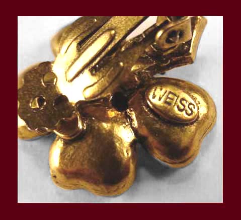Weiss Gold Rhinestone Clover Earrings Signature
