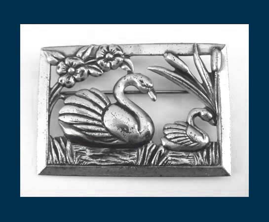 Coro Katz Sterling Swans Brooch Front