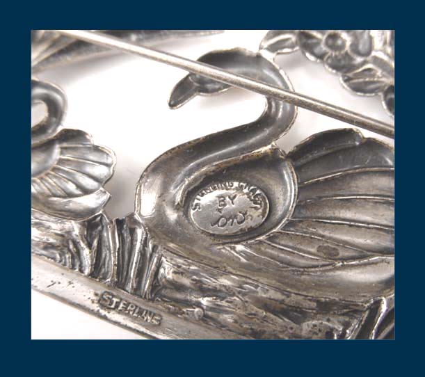 Coro Katz Sterling Swans Brooch Signature