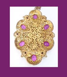 Large Royal Purple Rhinestone Filigree Necklace Back