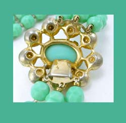 Turquoise Glass Beaded Three Strand Necklace Signature