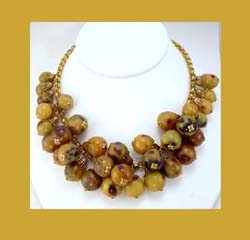 Marbled Bakelite Beads and Brass Necklace