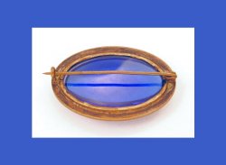Vibrant Blue Enamel and Glass Cabochon Pin Back