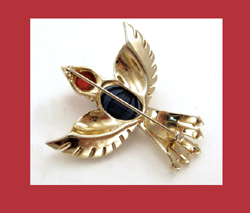 Ruby Red and Sapphire Blue Cabochon Bird Pin Back