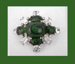 Castlecliff Rhinestone & Art Glass Cabochon Pin