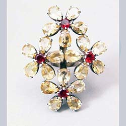 Citrine and Garnet Sterling Large Flower Ring Front