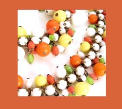 Colorful Glass Bead and Cabochon Necklace and Earrings Close