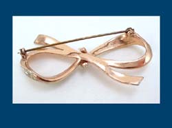 Coro Sterling Vermeil Rhinestone Bow Pin Back