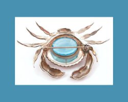 Sterling Vermeil Blue Rhinestone Crab Pin Back