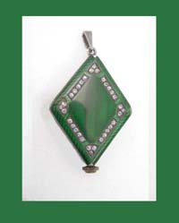 English Sterling & Guilloch&eacute; Enamel Art Deco Watch Pendant Back