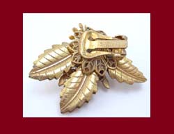 DeMario Golden Leaves, Rhinestones and Glass Pearls Earrings Signature