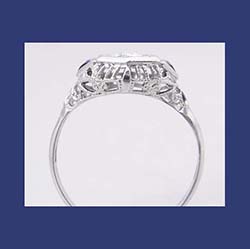 18k White Gold Filigree Diamond and Sapphire Ring Side