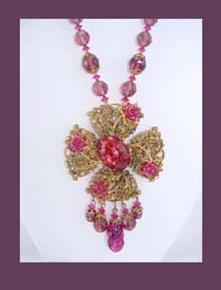 Miriam Haskell Amethyst and Pink Beaded Necklace Front