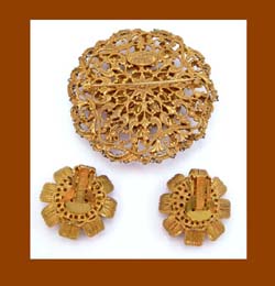 Miriam Haskell Rhinestone Pin and Earrings Signature