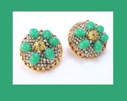 Hobe Glass Pearl and Green Bead Earrings