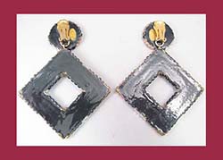 Richard Kerr Spectacular Gold, Silver and Black Rhinestone Earrings Signature