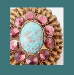 Lace Brass, Glass Amethyst Briolettes, and Rhinestone Brooch Stones