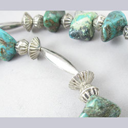 Navajo Sterling Bench Bead and Turquoise Nugget Necklace Close