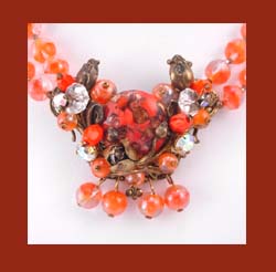 Vibrant Orange Art Glass Beaded Necklace Close Up