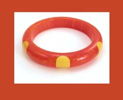 Bakelite Marbled Orange and Yellow 6 Dot Bracelet Side
