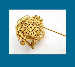 Glass Pearl and Filigree Large Stick Pin Back