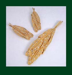 Rhinestone Feather Brooch and Earrings