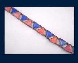 Pink & Blue Poured Glass Art Deco Bracelet Full View