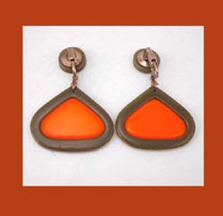 Vibrant Orange & Green Plastic Dangle Earrings Back