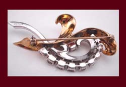 Stunning Retro Modern Vermeil Rhinestone Pin Back