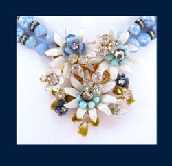 Enamel Flowers and Rhinestone Beaded Necklace Close
