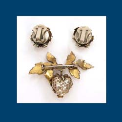 Sandor Rhinestone Fruit Pin and Earrings Signature