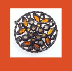 Colorful Rhinestone Blackened Metal Brooch Back