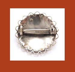 Silver and Carnelian Glass Cabochon Pin Signature